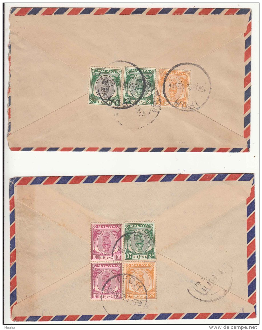 Perak 3c X 2 Diff Shades Used On 2 Airmail Cover 1950, Malaya, - Perak