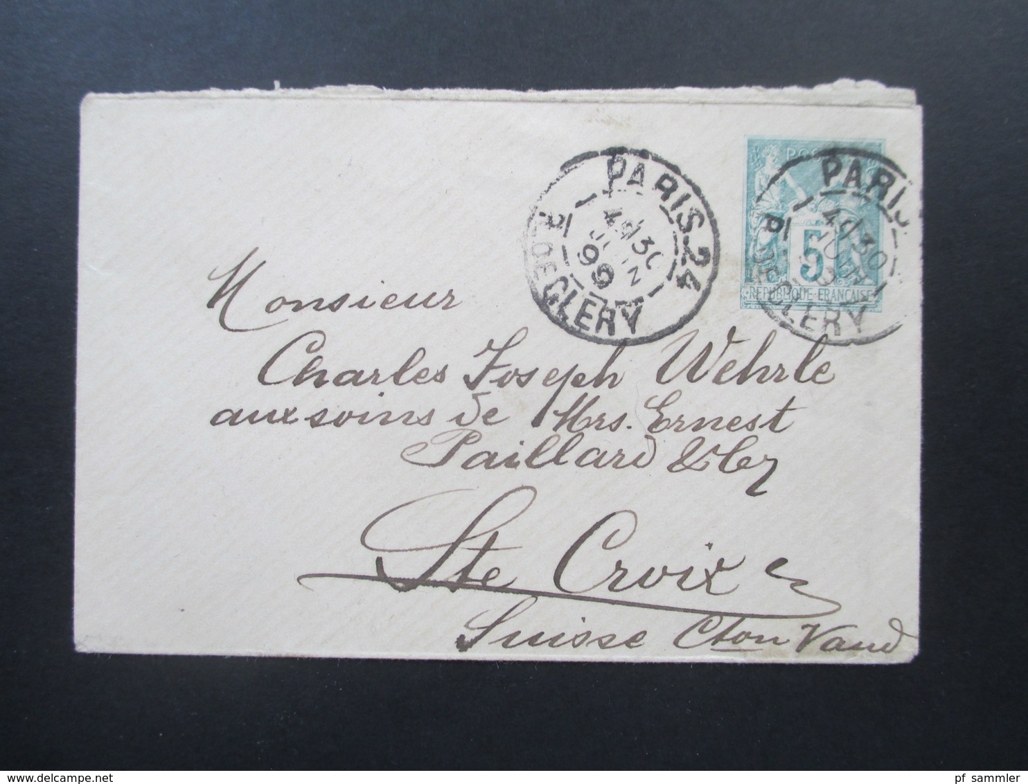 Frankreich 1899 Kleiner GA Umschlag Rückseitig Zusatzfrankaturen! Waag. Paar Nr. 72 II Stempel Ste Croix / St Croix - 1876-1898 Sage (Type II)