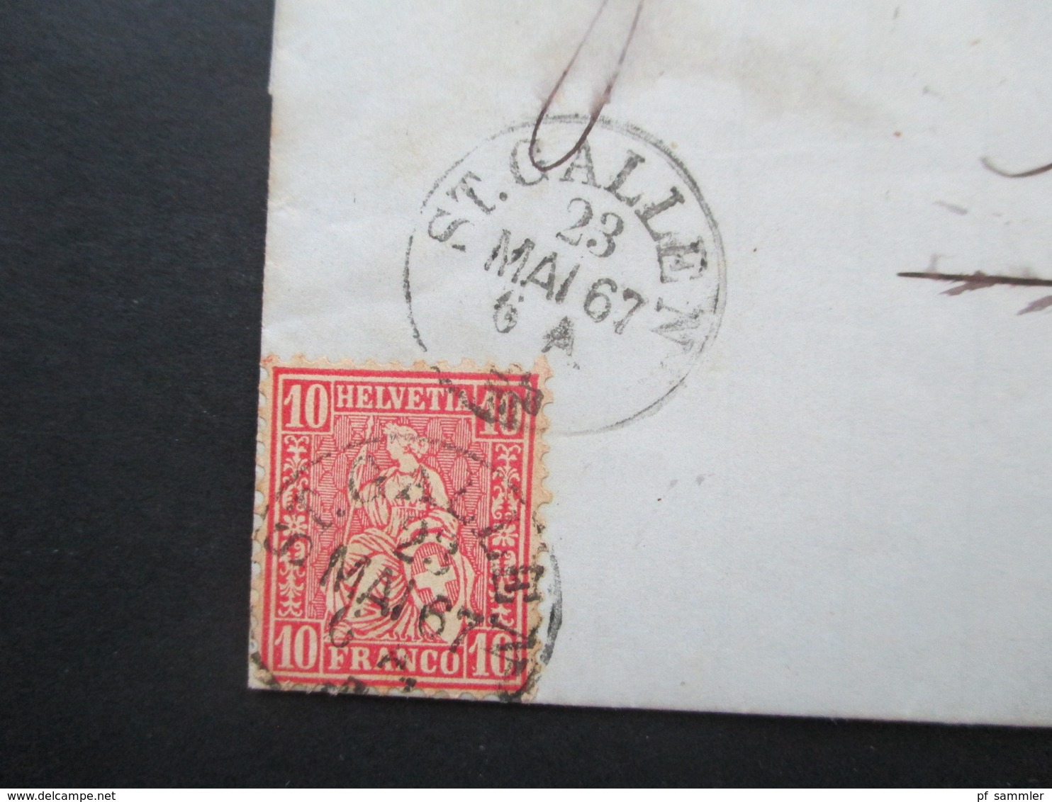 Schweiz 1867 Nr. 30 Bahnpost St. Gallen - Chur Zug 1 BP BA Nach Mels Mit 4 Stempel! Faessler St. Gallen (Suisse) - Covers & Documents