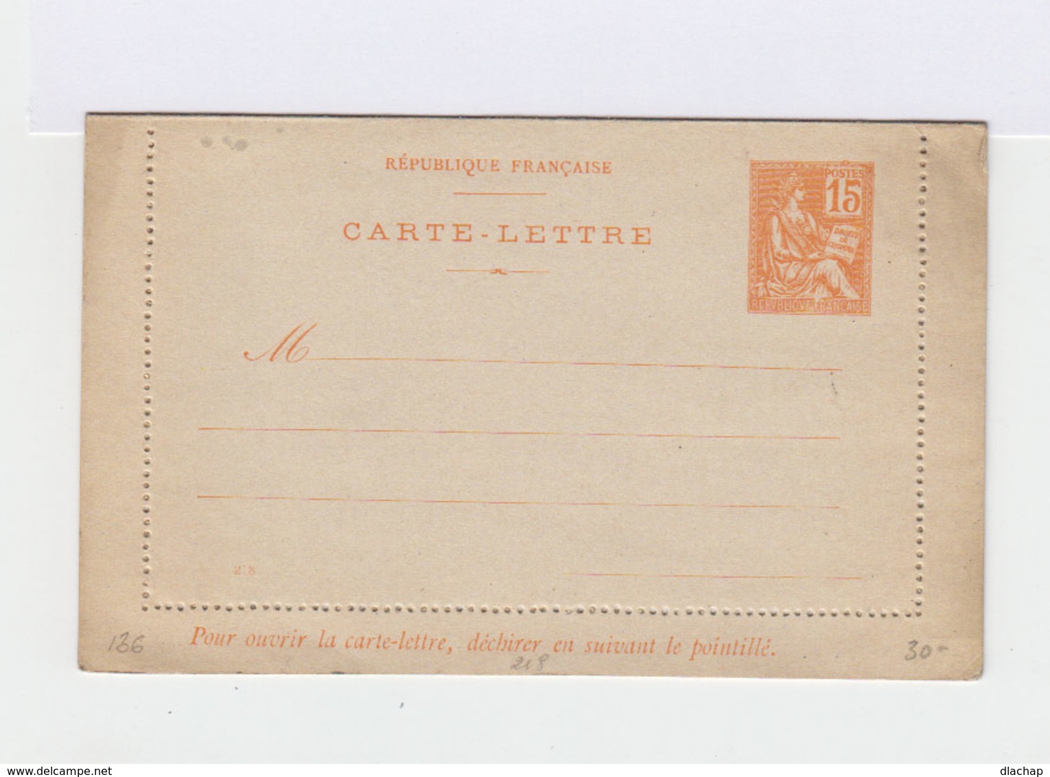 Carte Lettre 15 C. Mouchon Orange Avec Date. N°218. (609) - Cartes-lettres