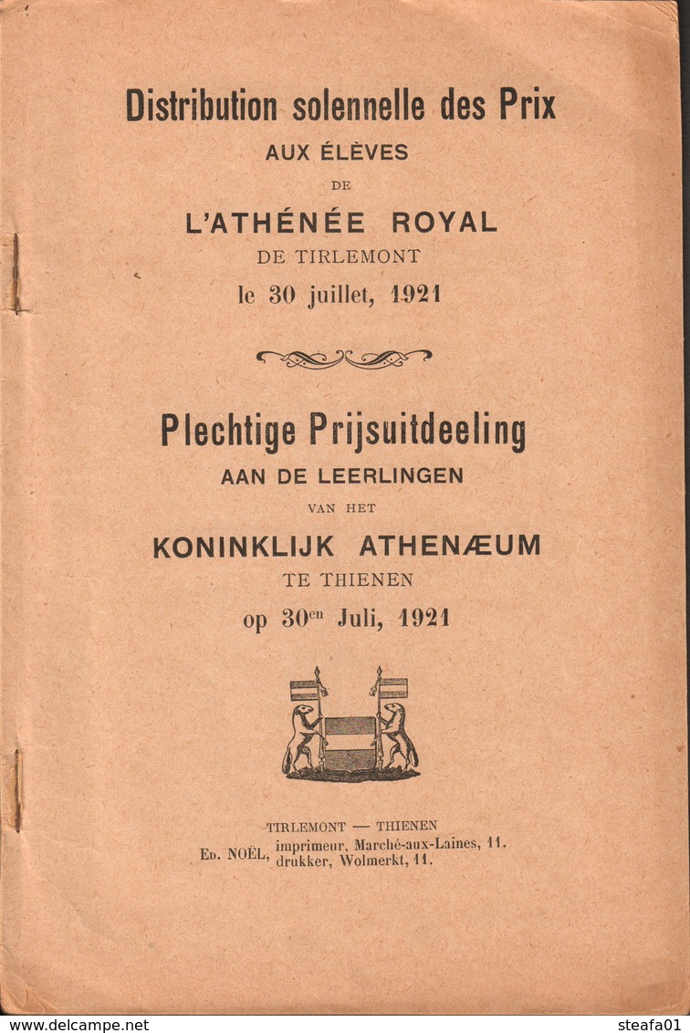 Tienen, Thienen, Tirlemont, Koninklijk Atheneum, Prechtige Prijsuitdeling 1921, L'Athénée Royal, Zeldzaam!!! - Tienen