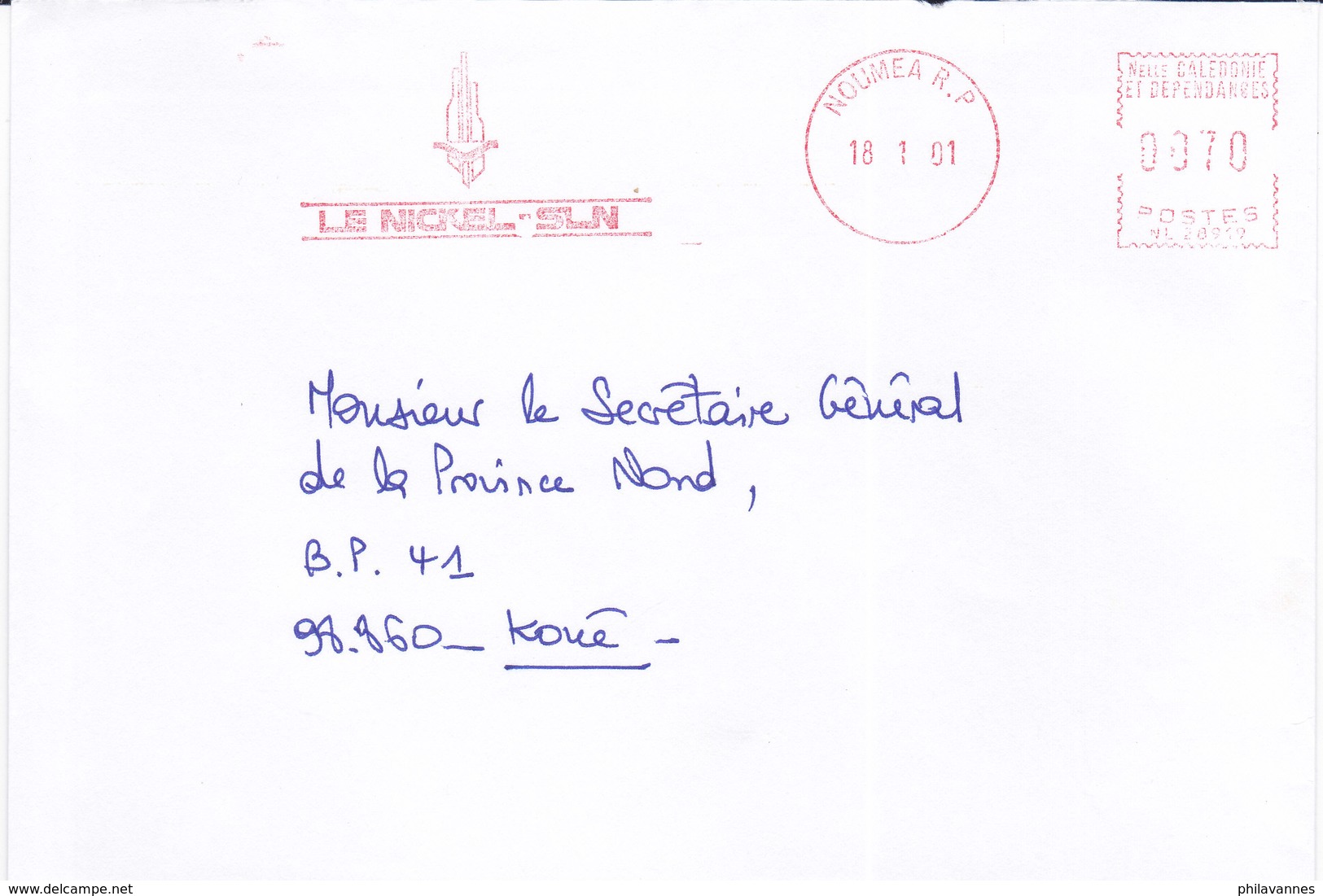 Nouvelle Calédonie, Lettre De NOUMEA -RP, 2001,LE NICKEL SLN ( NC 39) - Lettres & Documents