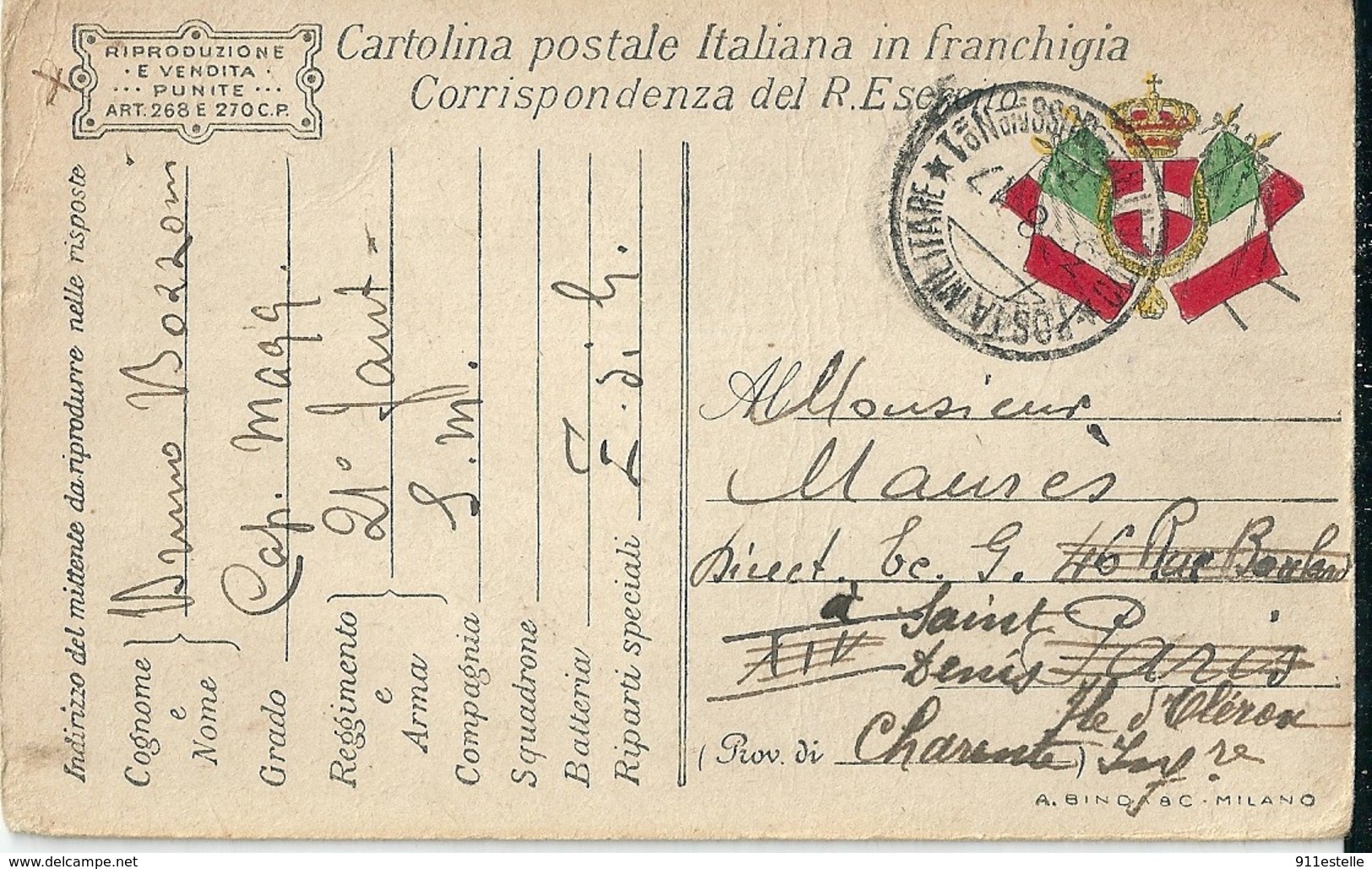 Italie  Cartolina Postale ITALIANA IN FRANCHIGIA  MILITARIA - Ocu. Alemana: Cattaro