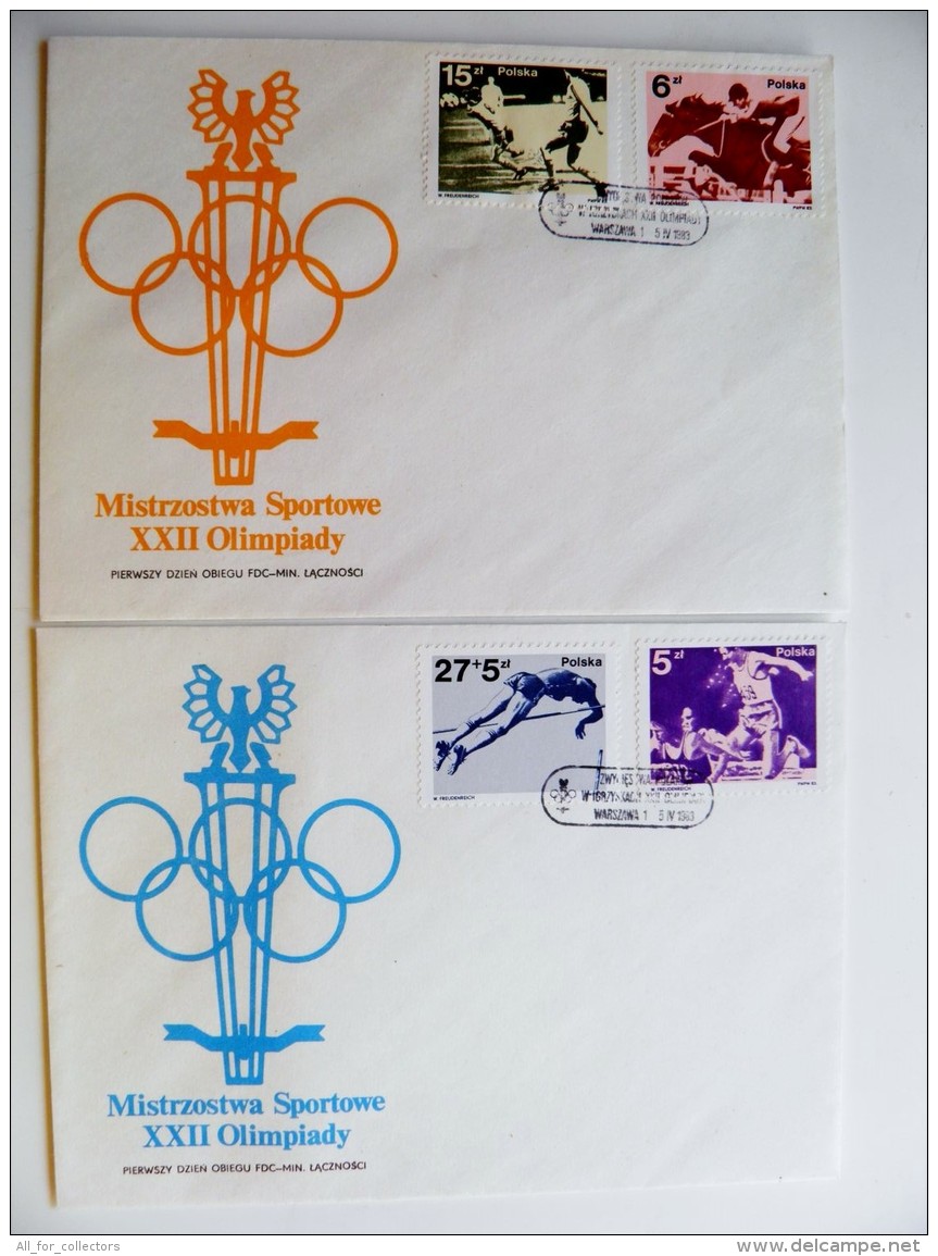 2 Covers Poland Olympic Games Special Cancel 1983 Fdc Football Horse Sport Athletics - Covers & Documents