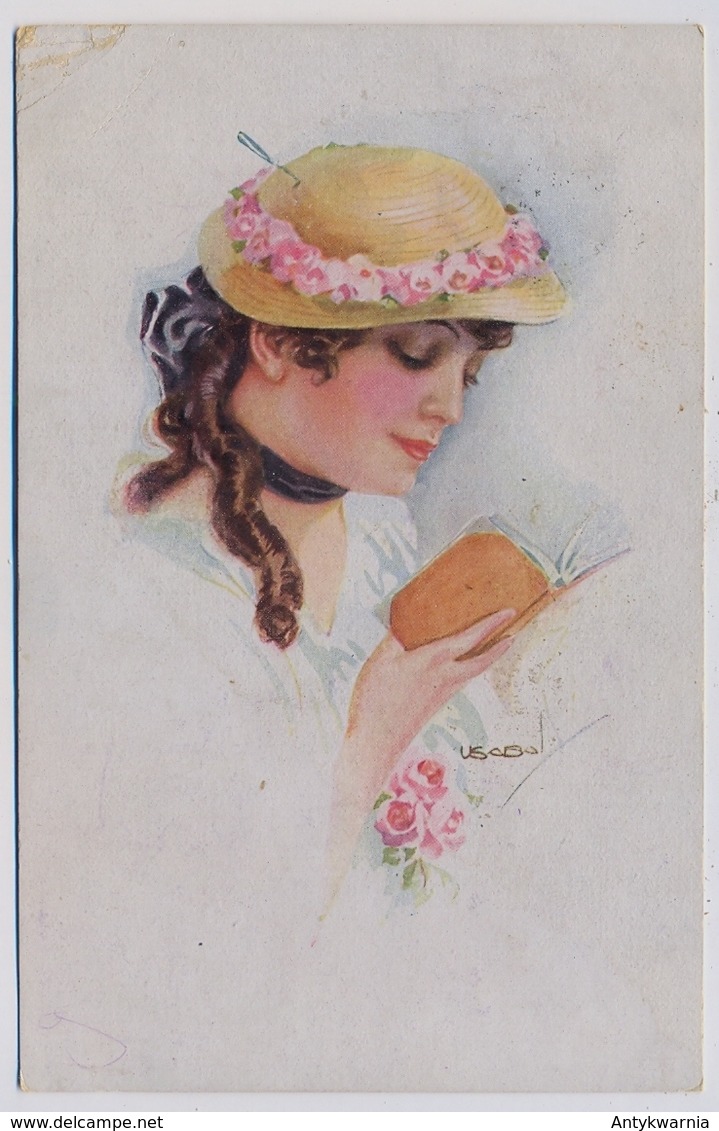 USABAL Luis Lady Woman Fashion Reading Book Hat Chapeau  1918y. Do Grójca E867 - Usabal