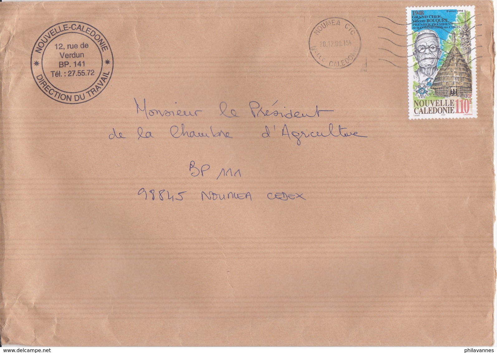 Nouvelle Calédonie, Lettre De NOUMEA CTC, 2000, DIRECTION DU TRAVAIL( NC54) - Storia Postale
