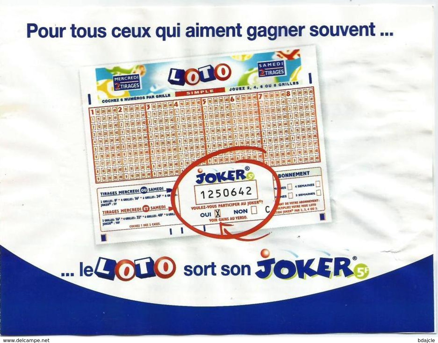 Grilles De Loto En Francs - Année 2000 - Lotterielose