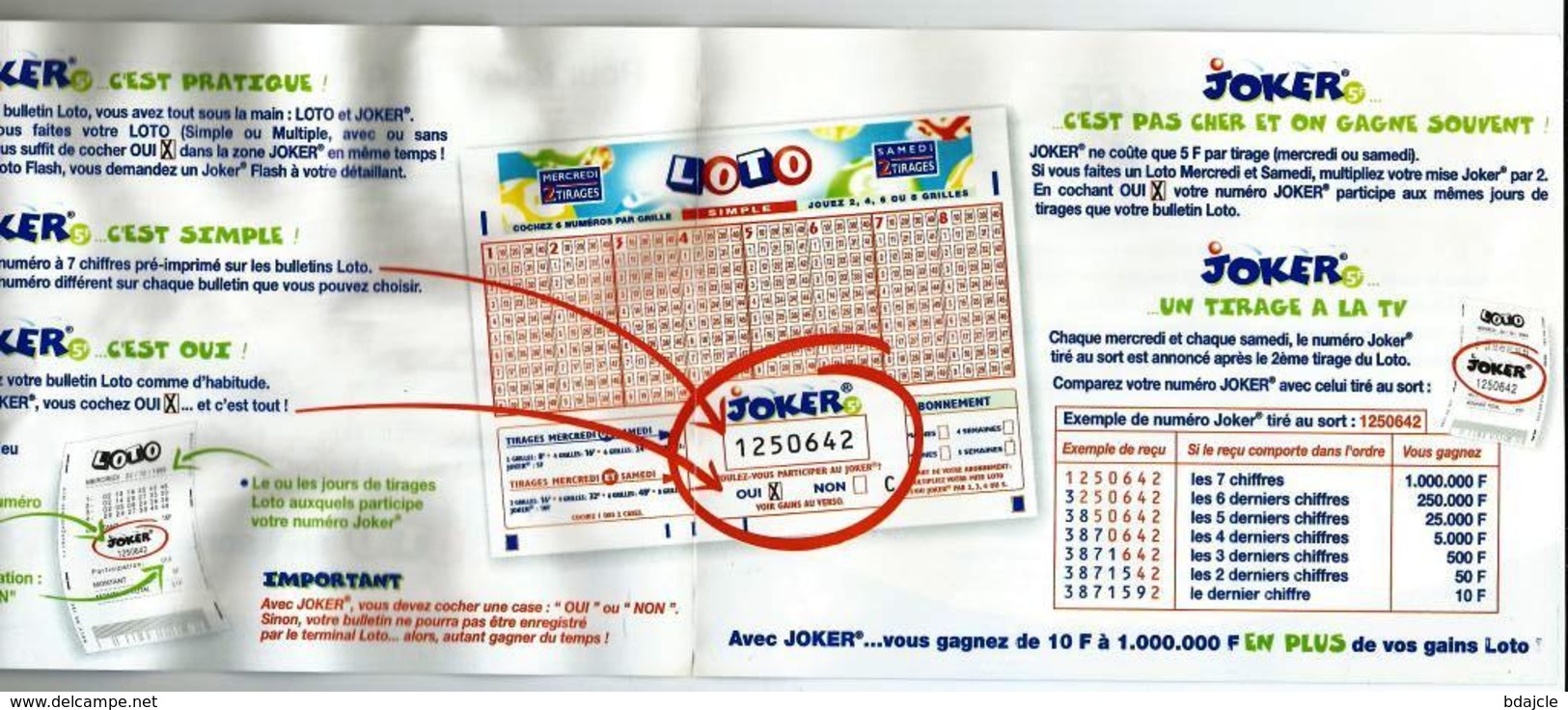 Grilles De Loto En Francs - Année 2000 - Billets De Loterie