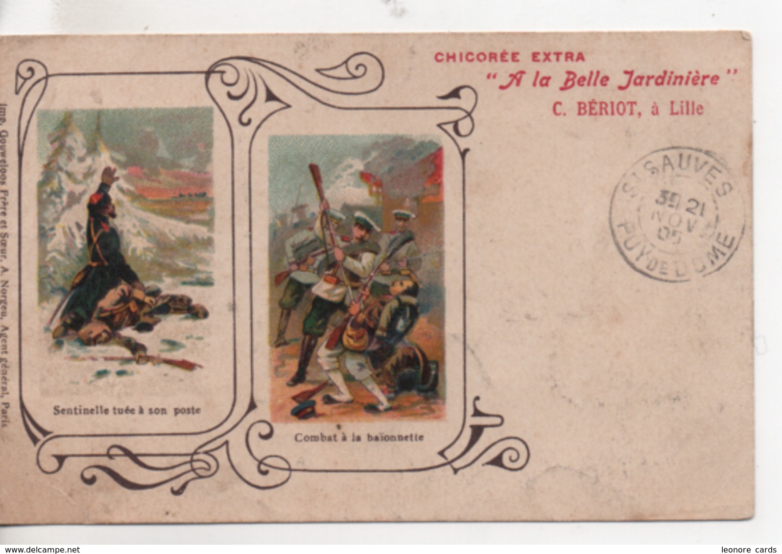 CPA.Publicité.Chicorée Extra.A La Belle Jardinière.1905.sentinelle Tuée Et Combat Baïonnette - Publicité