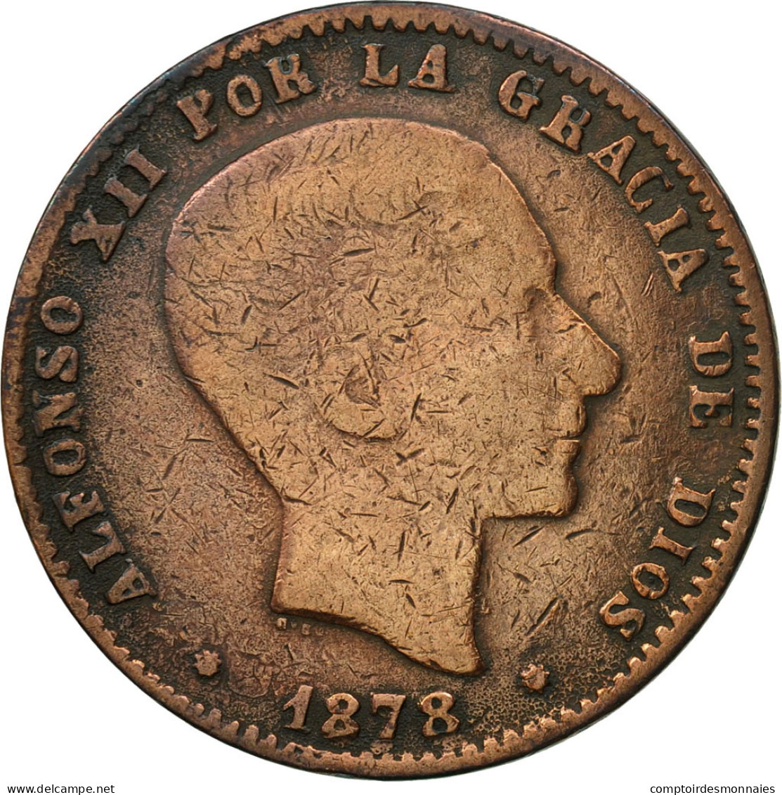 Monnaie, Espagne, Alfonso XII, 10 Centimos, 1878, Madrid, TB, Bronze, KM:675 - Premières Frappes