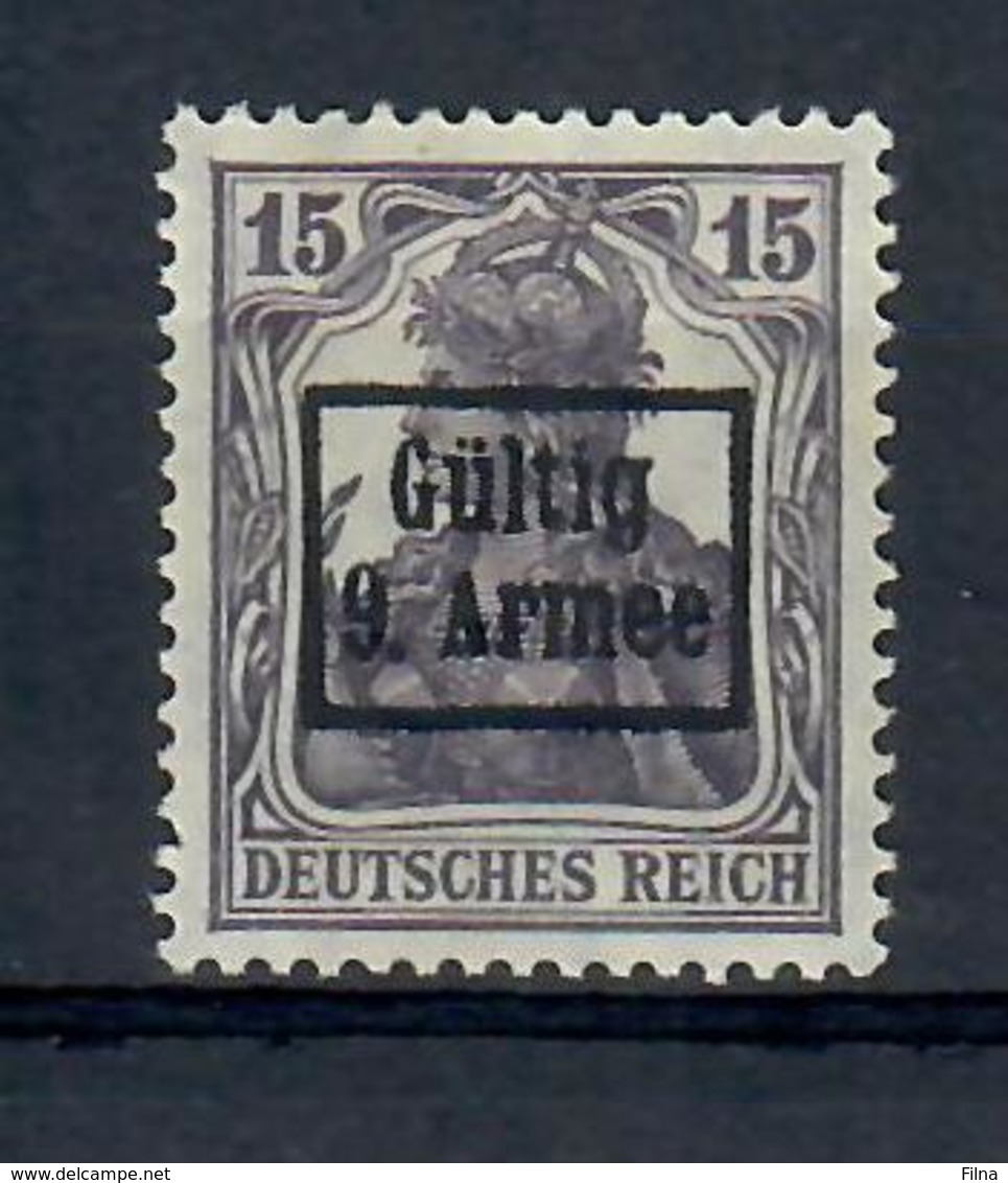 GERMANIA 1918 - EMISSIONE PER LA ZONA DI OPERAZIONI DELLA IX ARMATA- 15 P. VIOLETTO NERO - MNH ** - Occupazione 1914 – 18