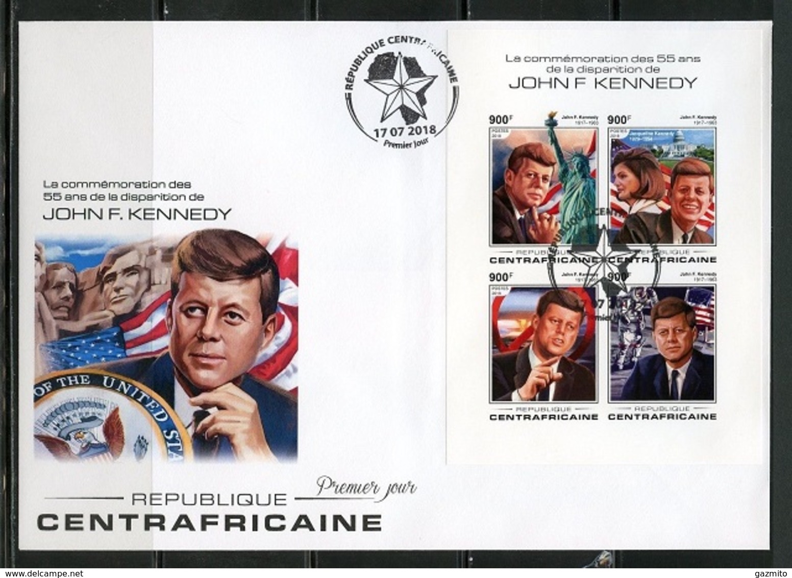 Centrafrica 2018, Kennedy, Lading On The Moon, 4val In BF In FDC - Africa