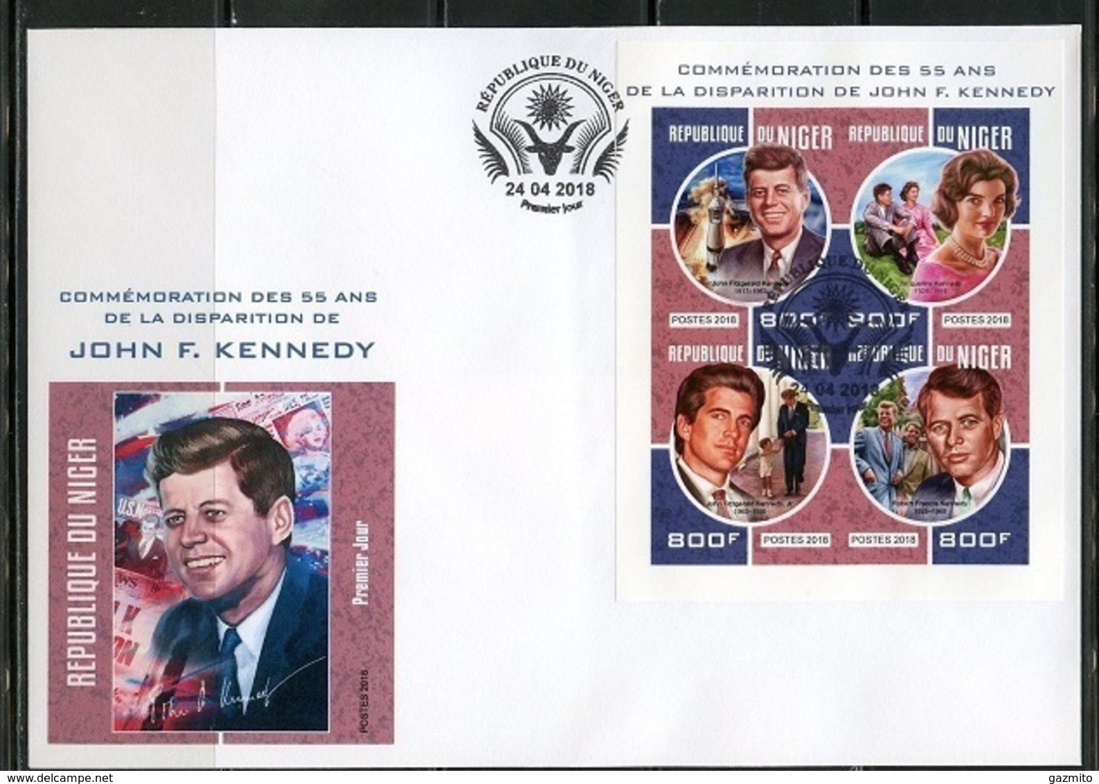 Niger 2018, Kennedy, Space, 4val In BF In FDC IMPERORATED - Afrika