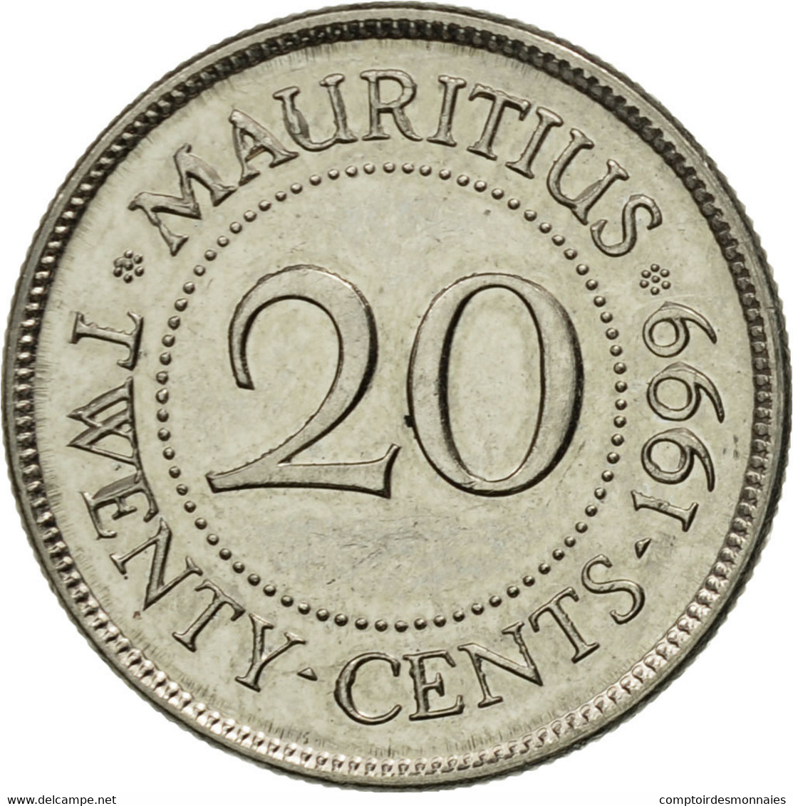 Monnaie, Mauritius, 20 Cents, 1999, TTB, Nickel Plated Steel, KM:53 - Mauricio