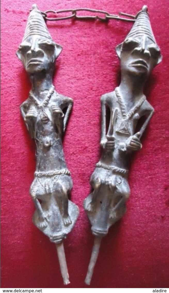 EDAN - Jumeaux Yorouba - Yoruba , Bronze, Nigéria, Afrique De L'Ouest, Achat 1975 - 1200 Grammes - 30 X 6 Cm - 4 Scans - Arte Africana