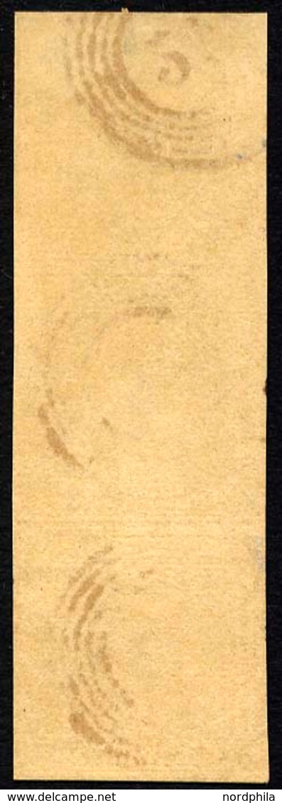 BADEN 1b O, 1851, 1 Kr. Schwarz Auf Braun, Nummernstempel 24, Im Senkrechten Fast Allseits Vollrandigen Dreierstreifen,  - Andere & Zonder Classificatie