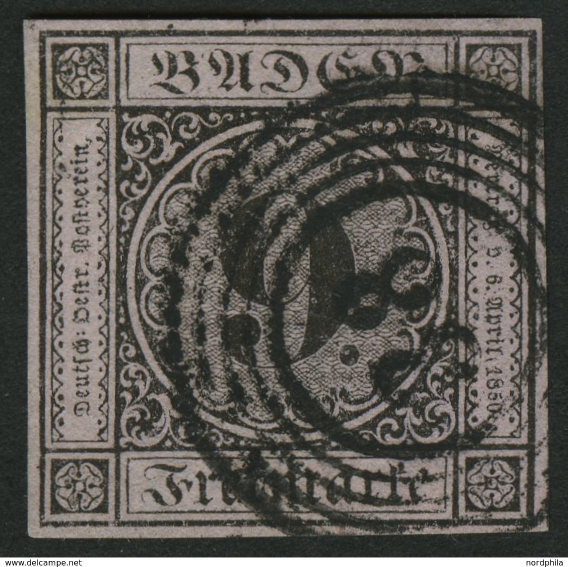 BADEN 4a O, 1851, 9 Kr. Schwarz Auf Altrosa, Nummernstempel 38, Allseits Breitrandig, Pracht, Gepr. Brettl - Sonstige & Ohne Zuordnung