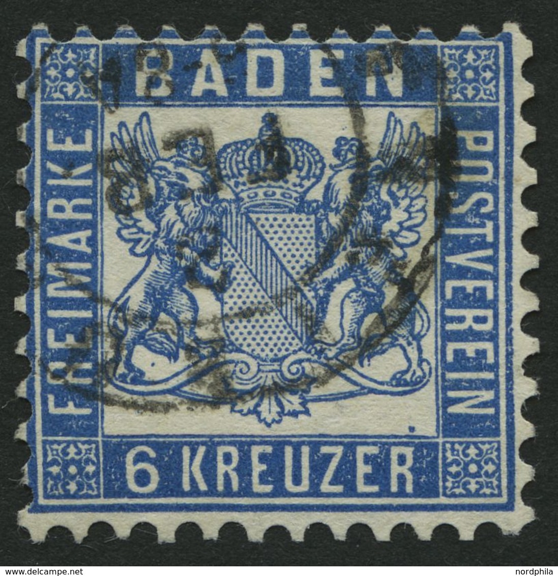 BADEN 19b O, 1865, 6 Kr. Preußischblau, Feinst, Mi. 90.- - Otros & Sin Clasificación