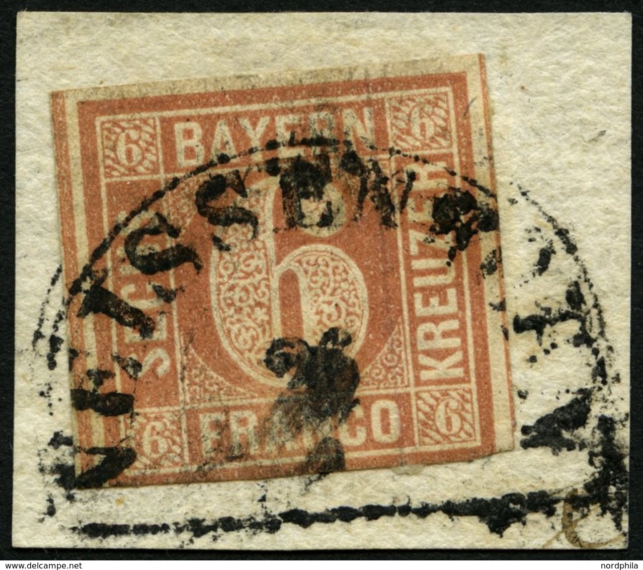 BAYERN 4I BrfStk, 1849, 6 Kr. Dunkelbraunorange, Type I, Segmentstempel WEISSENHORN, Unten Berührt Sonst Prachtbriefstüc - Autres & Non Classés