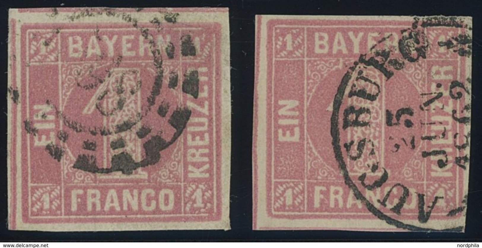 BAYERN 3I O, 1850, 1 Kr. Hellrot, Type I, Mit K2 Und Offenem MR-Stempel, 2 Prachtwerte - Altri & Non Classificati