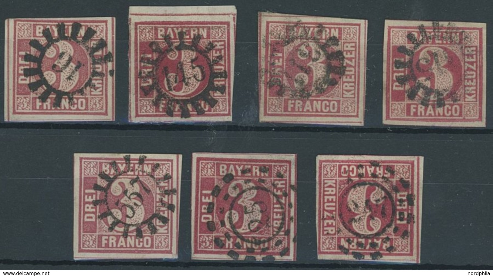 BAYERN 9 O, 1862, 3 Kr. Rosa, Rot, 7 Pracht- Und Kabinettwerte In Nuancen - Other & Unclassified