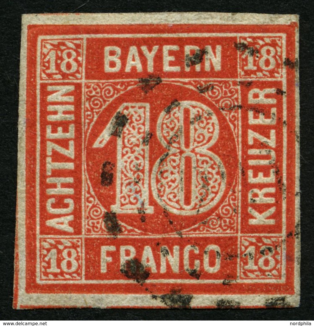 BAYERN 13a O, 1862, 18 Kr. Zinnoberrot, Pracht, Gepr. Pfenninger, Mi. 200.- - Sonstige & Ohne Zuordnung