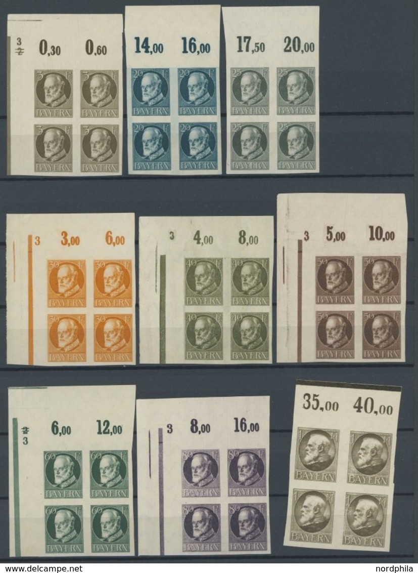 BAYERN 94IIB-115B VB **, 1916, Kriegsdrucke, Ungezähnt, In Postfrischen Oberrandviererblocks (19 Werte), Oft Aus Der Bog - Otros & Sin Clasificación