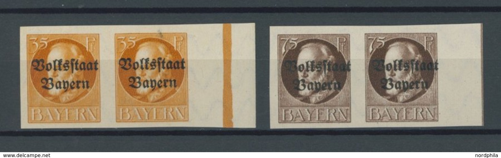 BAYERN 116-135IIB Paar **, 1919, Volksstaat, Ungezähnt, In Waagerechten Randpaaren, Postfrischer Prachtsatz - Autres & Non Classés