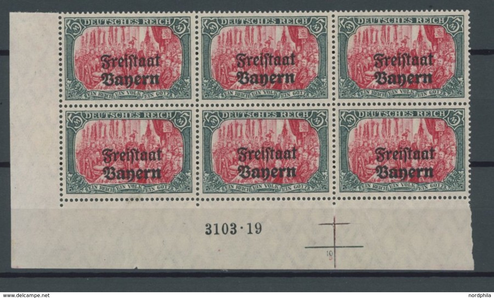 BAYERN 148-51B HAN **, 1919, 1 - 5 M. Freistaat, Gezähnt B, In Unterrand-Sechserblocks Mit HAN 3103.19, Mi.Nr. 150 Teils - Other & Unclassified