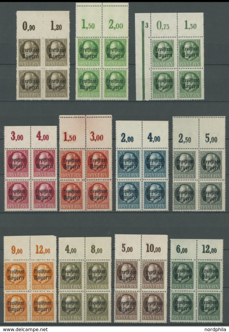 BAYERN 152-70A VB **, 1919, Freistaat, Gezähnt, In Postfrischen Oberrandviererblocks, Einige Mit Anhängenden Leerfeldern - Sonstige & Ohne Zuordnung