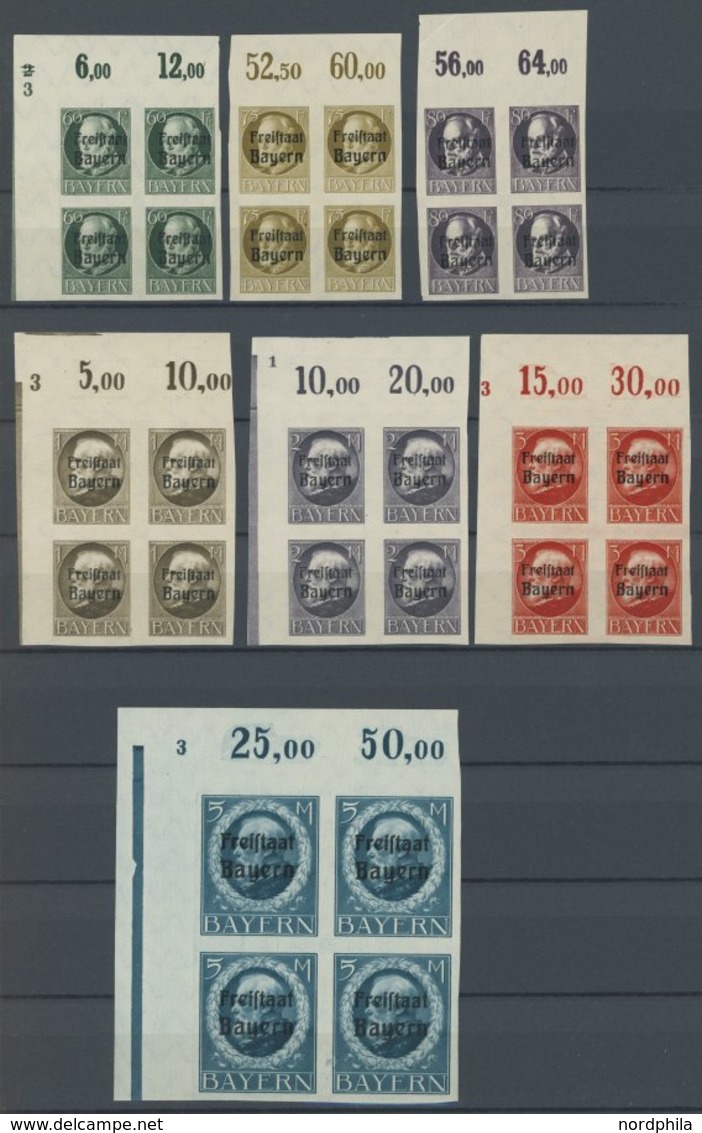 BAYERN 152-70B VB **, 1919, Freistaat, Ungezähnt, In Oberrandviererblocks, Meist Aus Der Rechten Oberen Bogenecke Mit Pl - Altri & Non Classificati