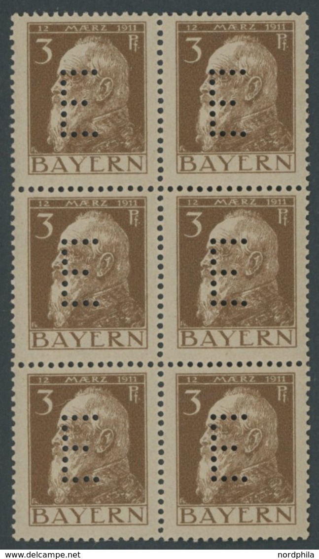 BAYERN D 6 **, 1912, 3 Pf. Braun Auf Mattgraubraun Im Postfrischen Sechserblock, Pracht, Mi. (72.-) - Sonstige & Ohne Zuordnung