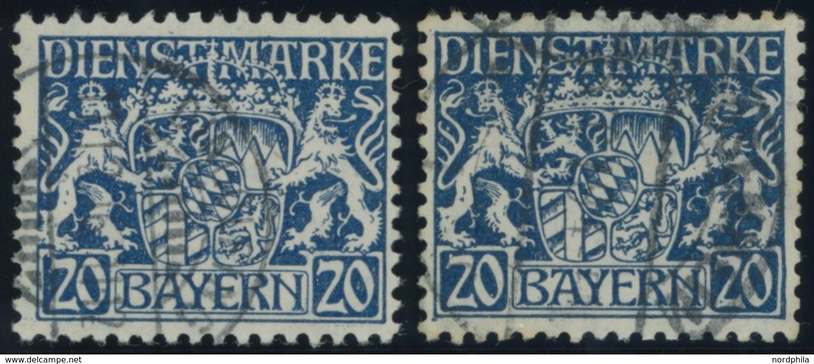 BAYERN D 20I,II O, 1916, 20 Pf. Dunkelblau, 2 Abarten, Pracht, Gepr. Infla, Mi. 50.- - Other & Unclassified
