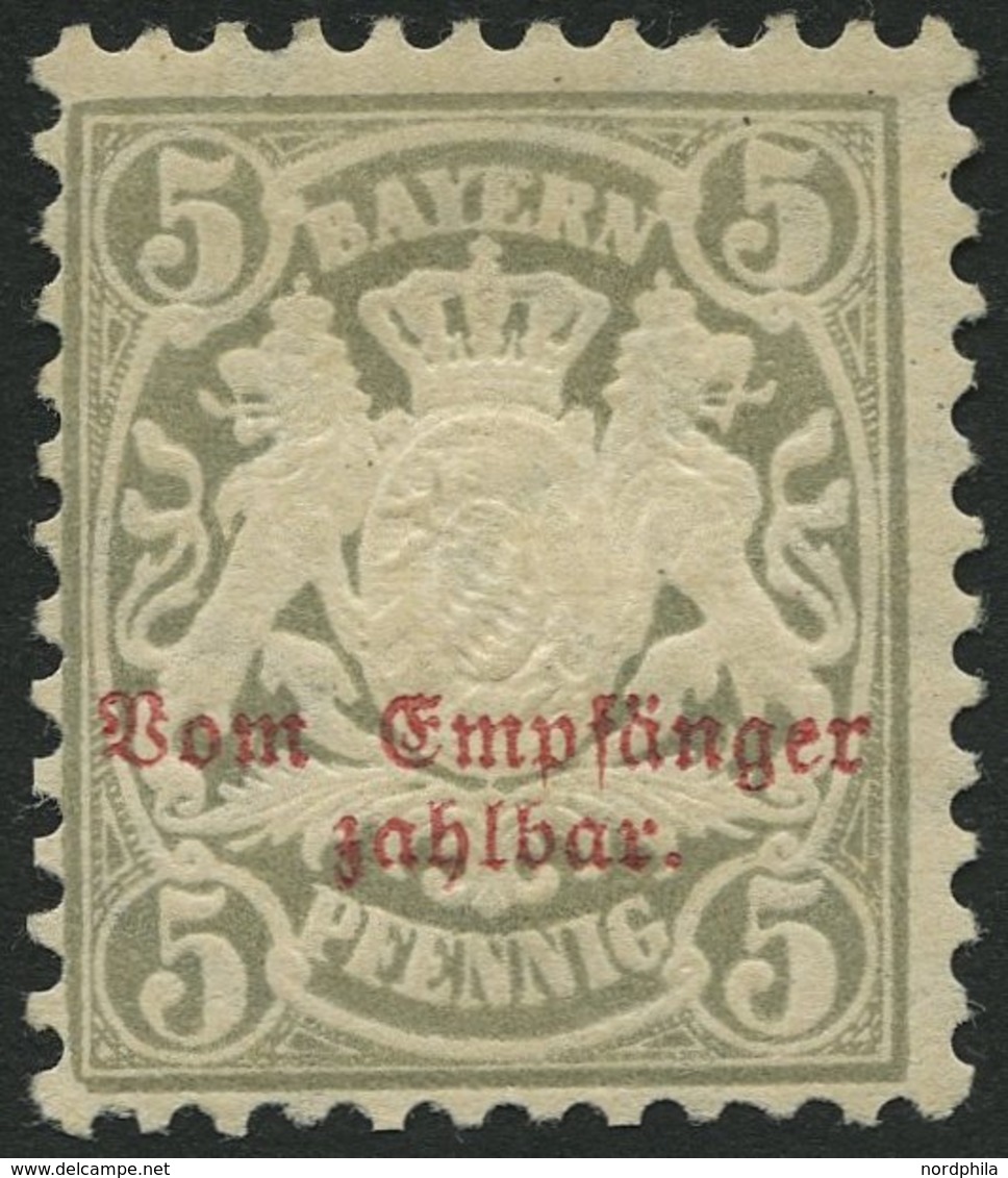 BAYERN P 8 *, 1885, 5 Pf. Türkisgrau, Wz. 3, Falzrest, Pracht, Mi. 70.- - Altri & Non Classificati