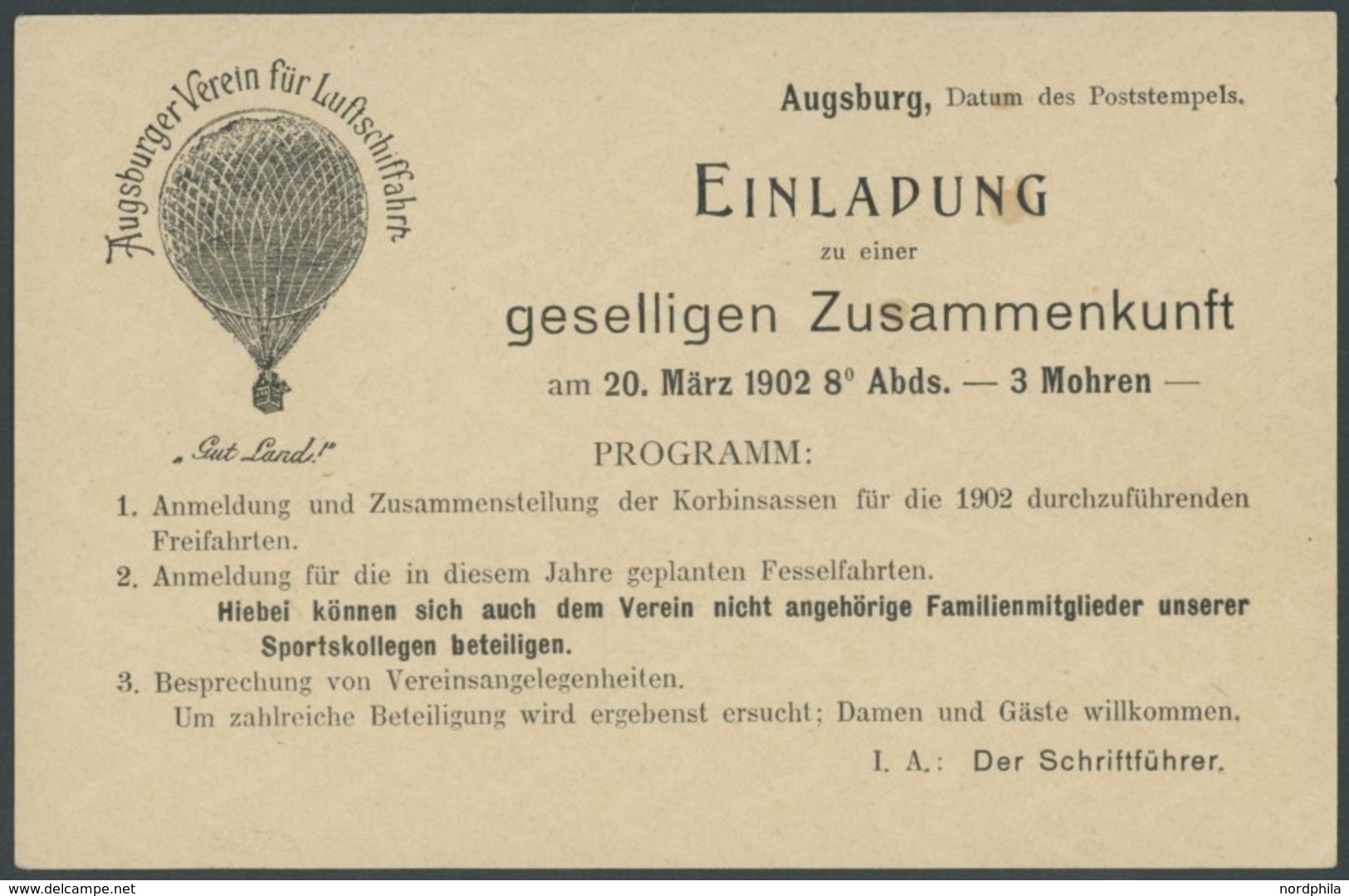 BAYERN P 55II BRIEF, 1902, Privatpostkarte Bayern 2 Pf. (P 55II) Des Augsburger Verein Für Luftschifffahrt Ballon Gut La - Altri & Non Classificati