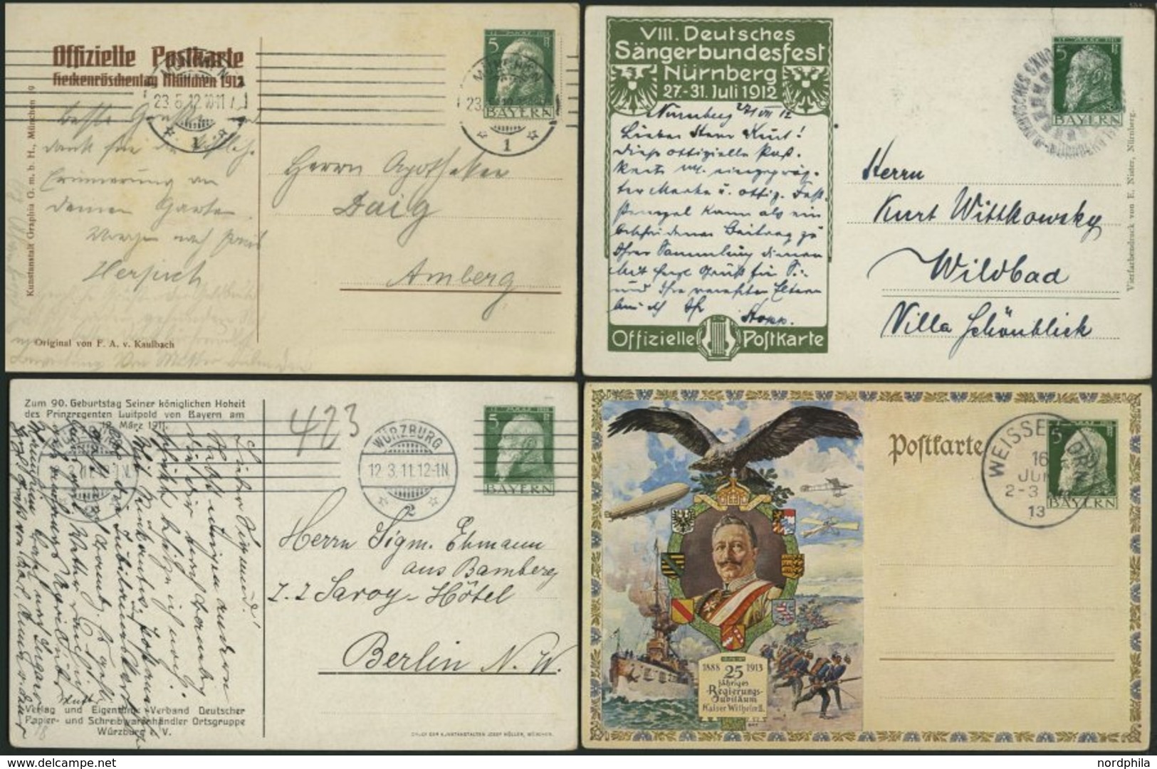 BAYERN PP 22 BRIEF, Privatpost: 1911-13, 4 Verschiedene Gebrauchte Prachtkarten - Other & Unclassified