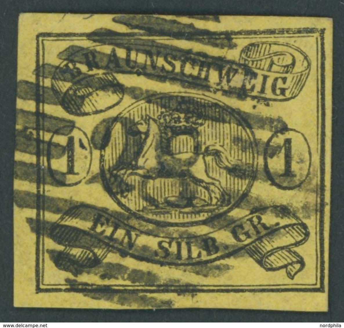 BRAUNSCHWEIG 11A O, 1861, 1 Sgr. Schwarz Auf Lebhaftgraugelb, Zentrischer Nummernstempel 28 (KÖNIGSLUTTER), Pracht - Brunswick