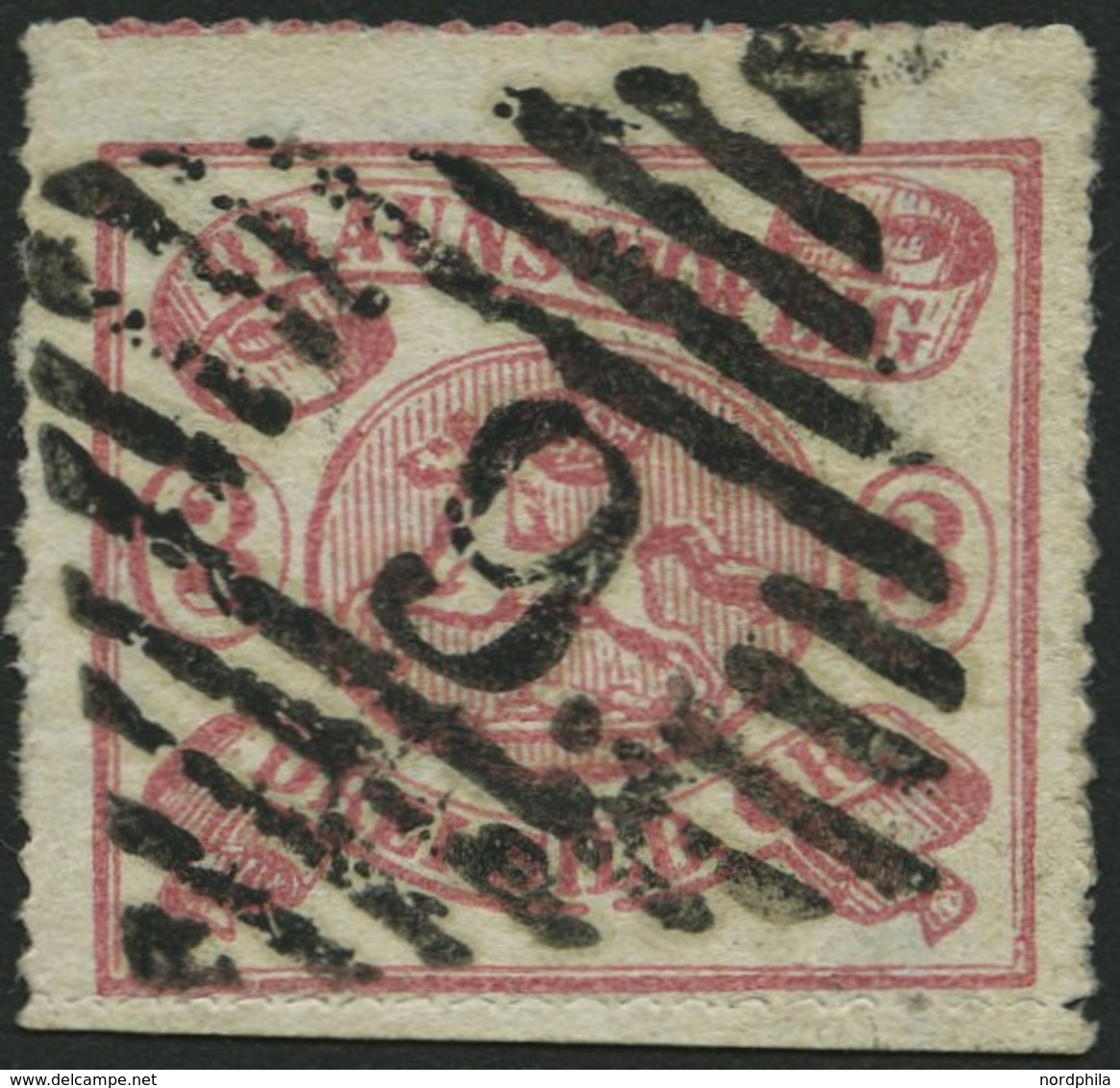 BRAUNSCHWEIG 16A O, 1864, 3 Sgr. Lilarot, Nummernstempel 9, Unten Mit Teil Der Nachbarmarke, Unbedeutende Kleine Aufhell - Braunschweig