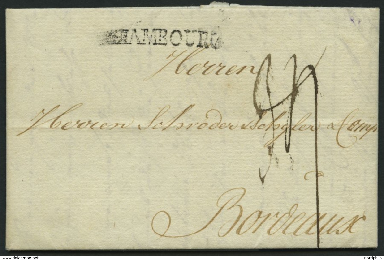 HAMBURG VORPHILA 1781, HAMBOURG, L1 Auf Brief Nach Bordeaux, Feinst - Prephilately