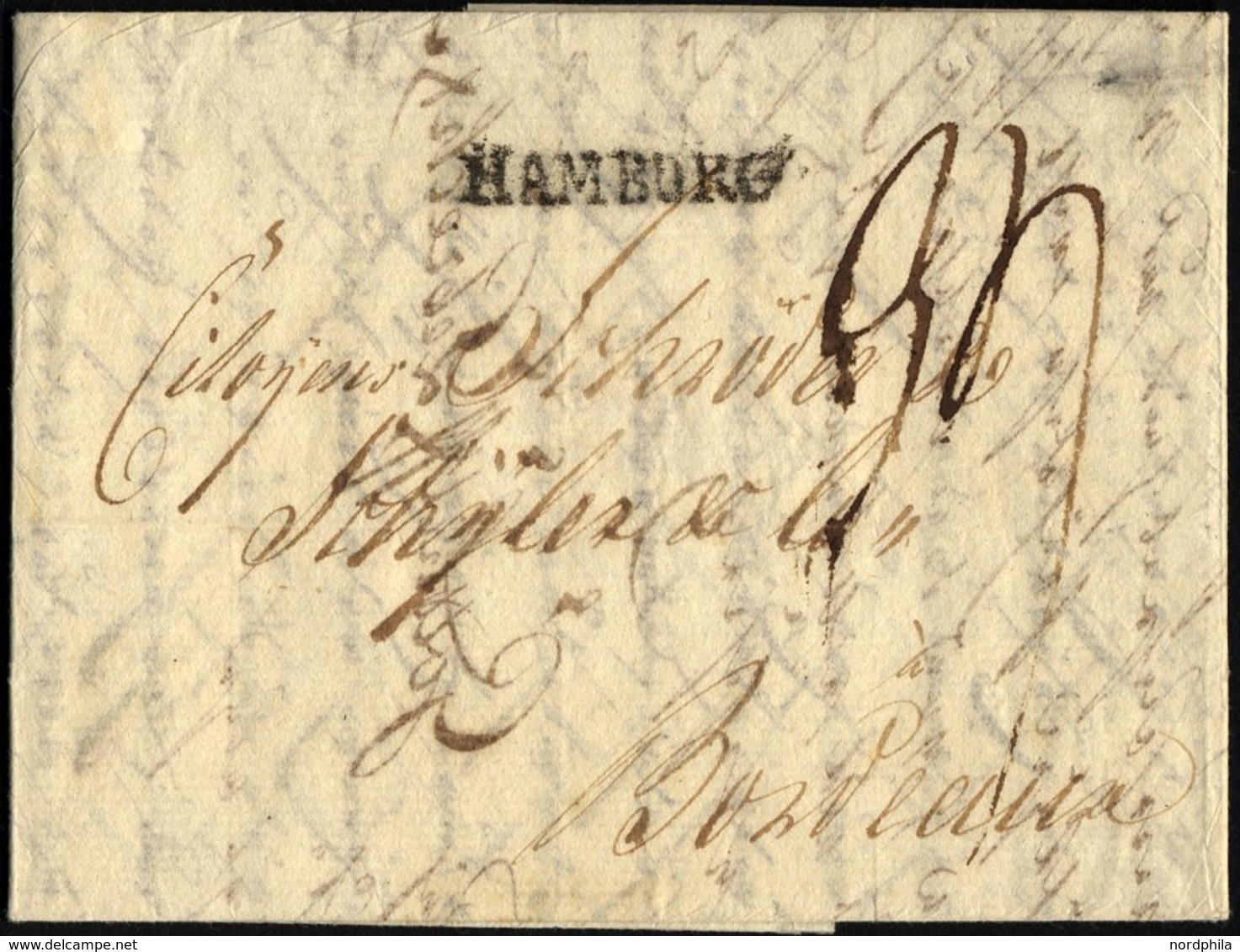 HAMBURG 1798, HAMBURG, L1 Auf Forwarded-Brief Nach Stettin über Hamburg Nach Bordeaux, Agent.: Biacone & Lohmann, Pracht - Prephilately