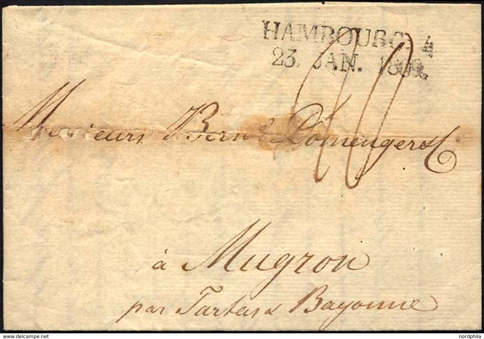HAMBURG 1809, HAMBOURG. 4., L2 Auf Brief Nach Mugron, Feinst - Autres & Non Classés