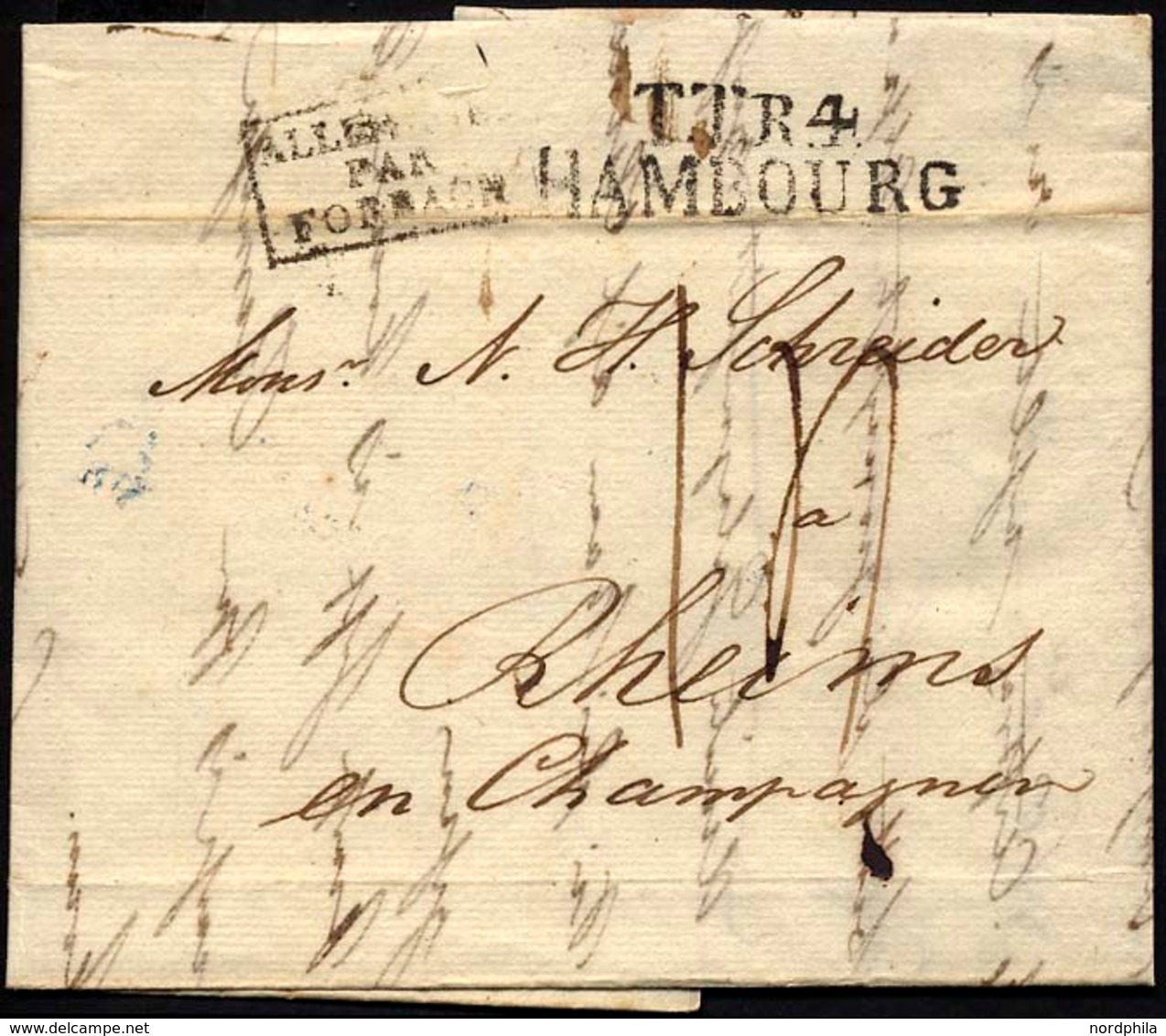 HAMBURG - THURN UND TAXISCHES O.P.A. 1828, TT.R.4. HAMBOURG, L2 Auf Forwarded-Letter Von Malmö über Copenhagen Nach Rhei - Altri & Non Classificati