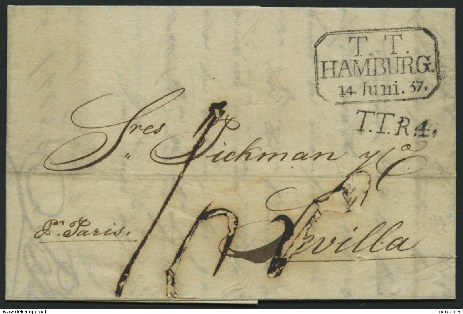 HAMBURG - THURN UND TAXISCHES O.P.A. 1837, T.T. HAMBURG, R3 Auf Brief Nach Sevilla, Handschriftlich Fr. Paris Und L1 T.T - Other & Unclassified