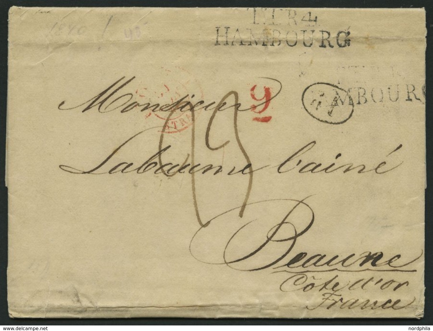 HAMBURG - THURN UND TAXISCHES O.P.A. 1840, TT.R.4. HAMBOURG, L2 Auf Brief Nach Beaune/Cote D`ivor, Rote Unterstrichene 9 - Other & Unclassified