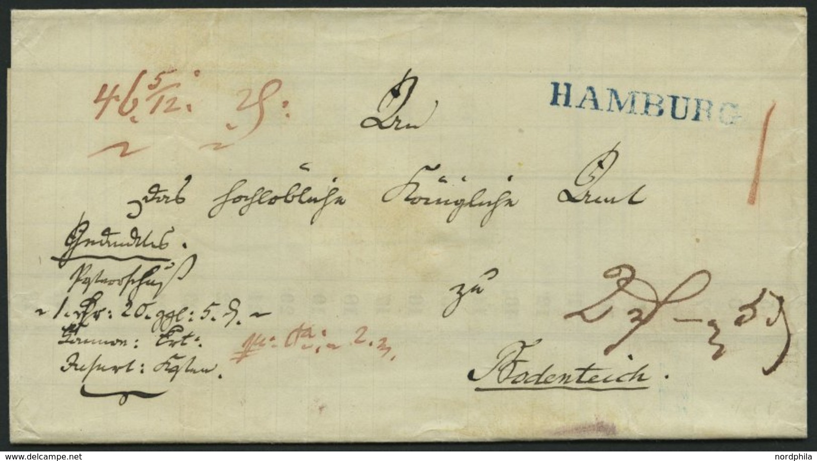 HAMBURG VORPHILA 1852, HAMBURG, Blauer L1 Auf Amtsbrief Nach Bodenteich, Pracht - Prephilately