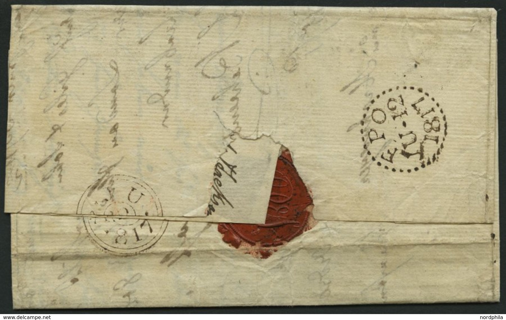 HAMBURG VORPHILA 1817, HAMBURG.,roter L2 Mit Turm Auf Brief Nach Manchester, Rückseitiger Transitstempel, Feinst - Prephilately