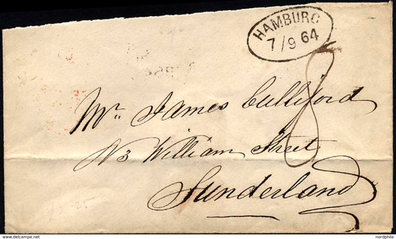 HAMBURG VORPHILA 1864, HAMBURG, Ovalstempel Auf Brief Nach Sunderland, Rückseitiger Ankunftsstempel, Oben Öffnungsmängel - Other & Unclassified