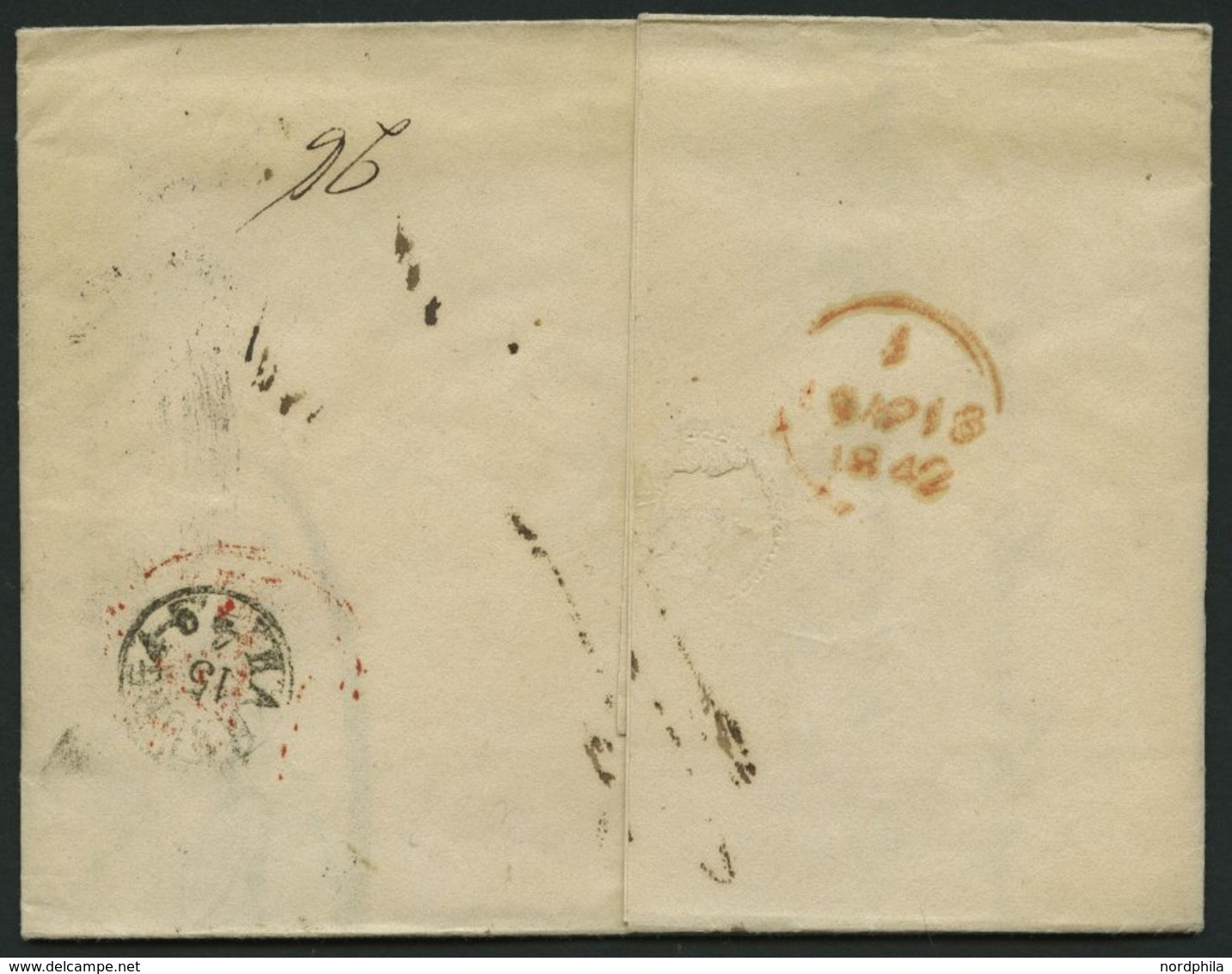 HAMBURG 1842, T 11 APR, Rote Sonderform Auf Brief Von Königsberg (K1) über Hamburg (rückseitiger K1) Und London, Handsch - Prefilatelia