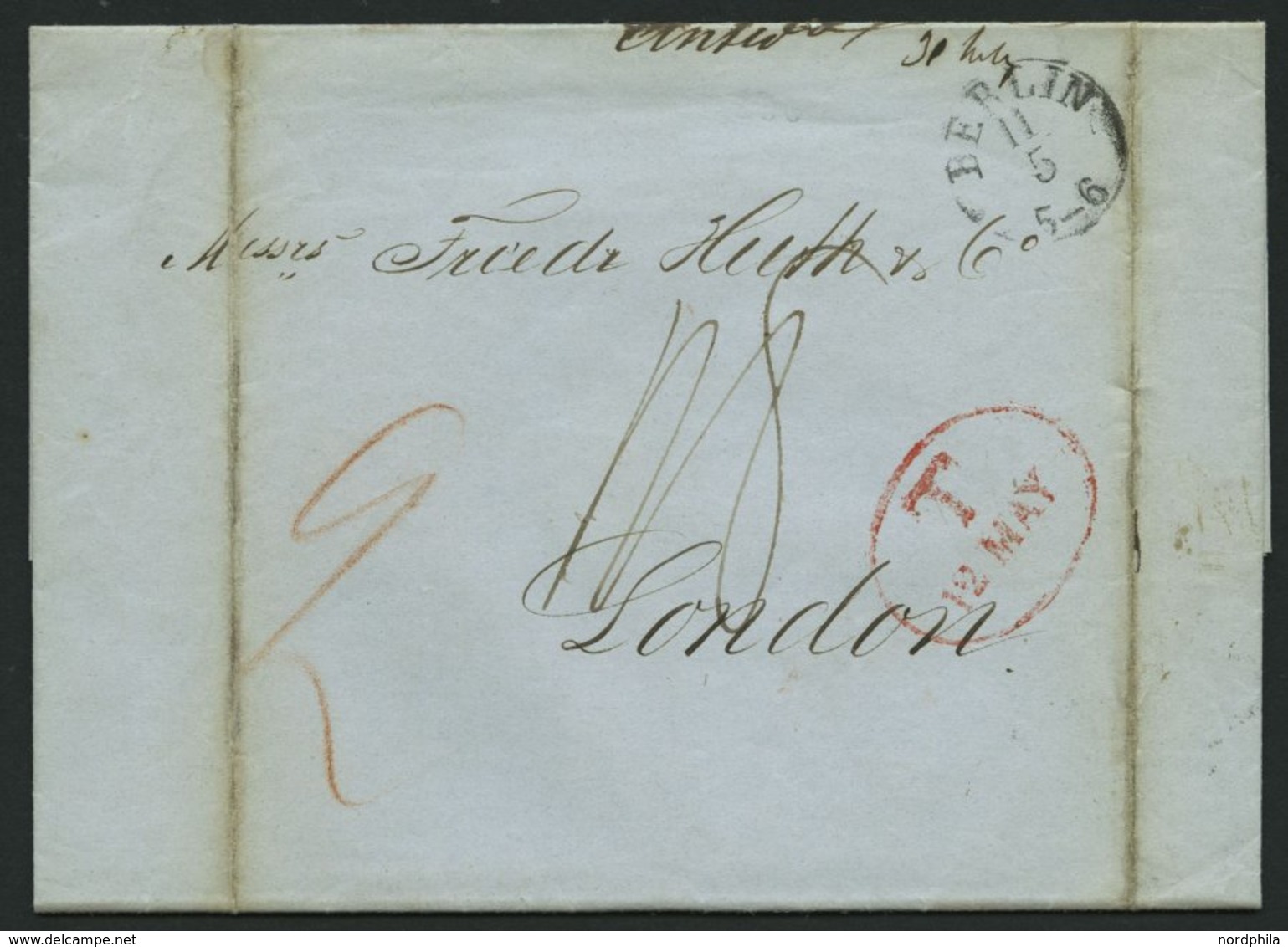 HAMBURG - GRENZÜBERGANGSSTEMPEL 1843, T 12 MAY, In Rot Auf Brief Von Berlin Nach London, Feinst (Registraturbug) - Prephilately