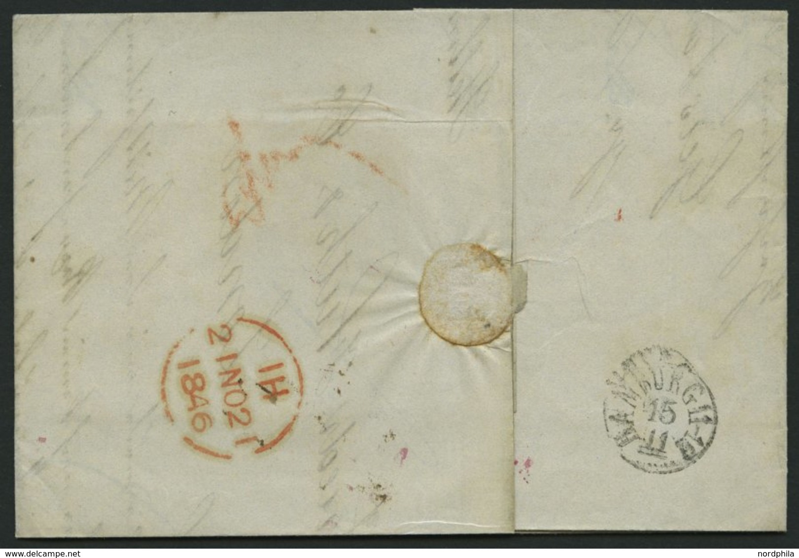 HAMBURG - GRENZÜBERGANGSSTEMPEL 1846, T 17 NOV, In Rot Auf Brief Von Stettin (K1) über Hamburg (rückseitiger K1) Nach Lo - Precursores